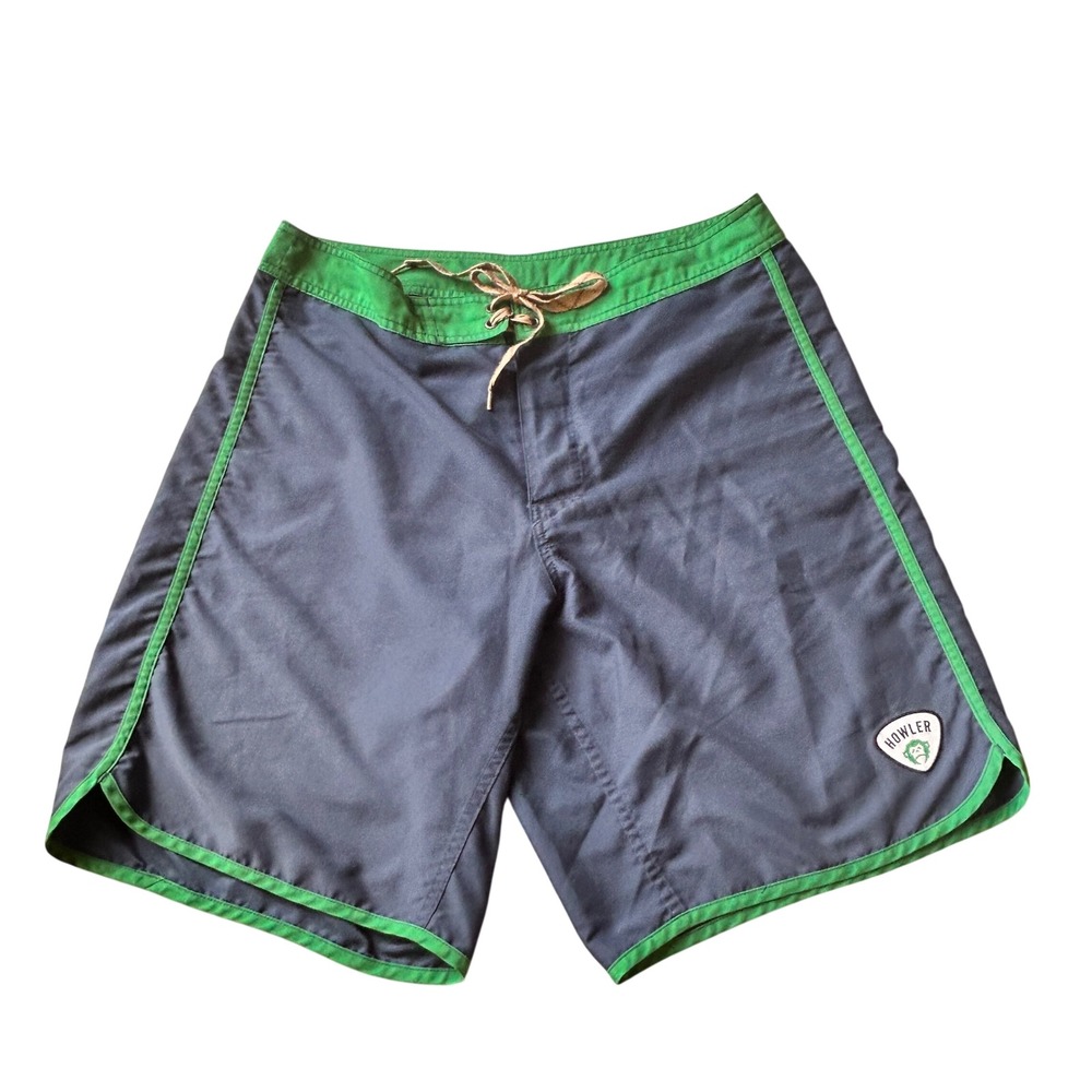 Howler Brothers Board Shorts 34 Navy Blue Green Swim Trunks Patch